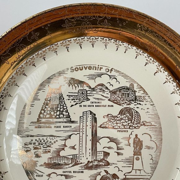 Vintage Sabin Crest O Gold North Dakota State Plate Souvenir Collector 22K Gold - Picture 3 of 15